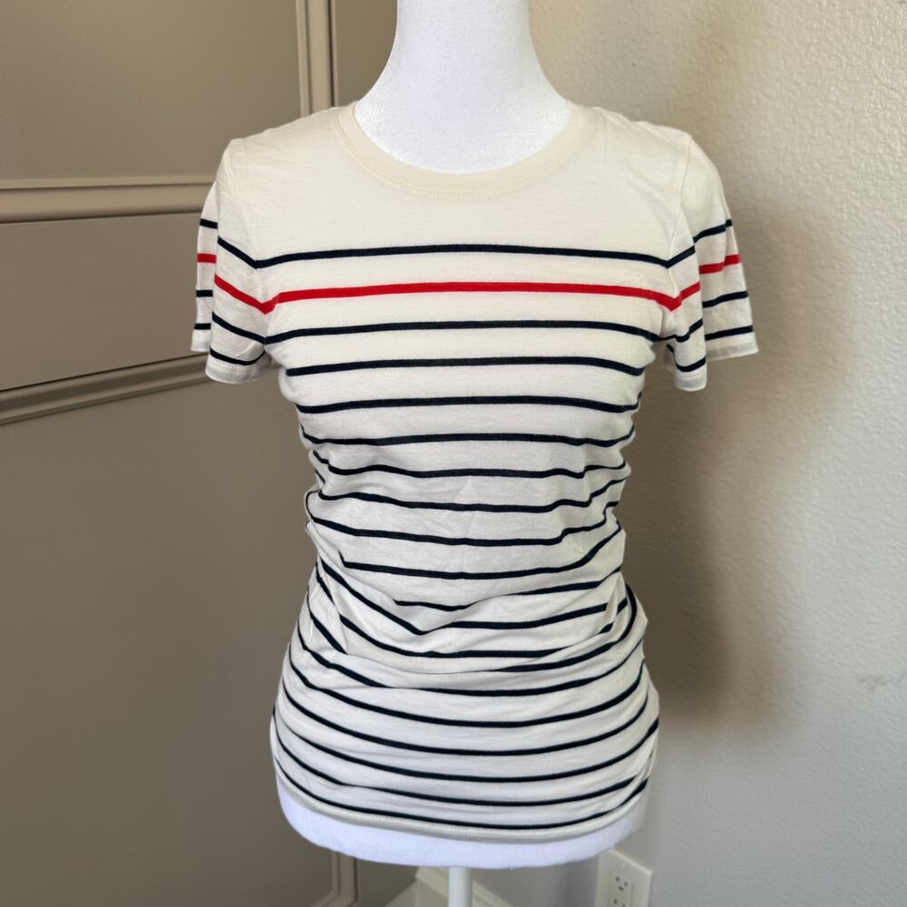 Vince Pima Cotton Modal XS Short Sleeve Shirt Womens Black Red White Stripe Soft